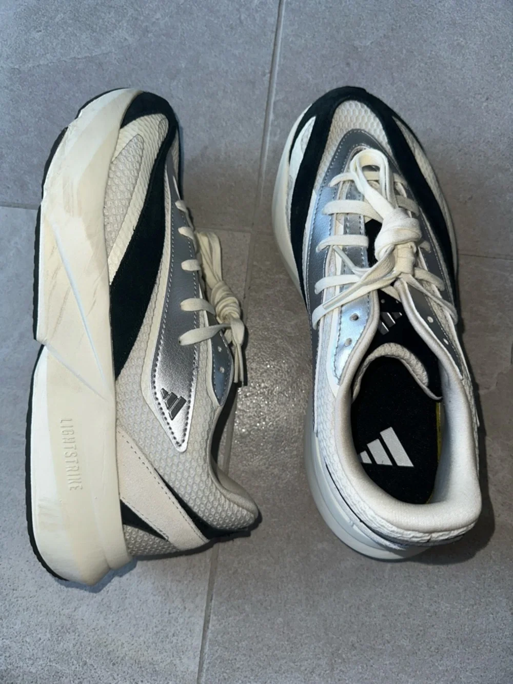 adidas Lightstride Neutral Running Sneakers - Cream, Silver & Black